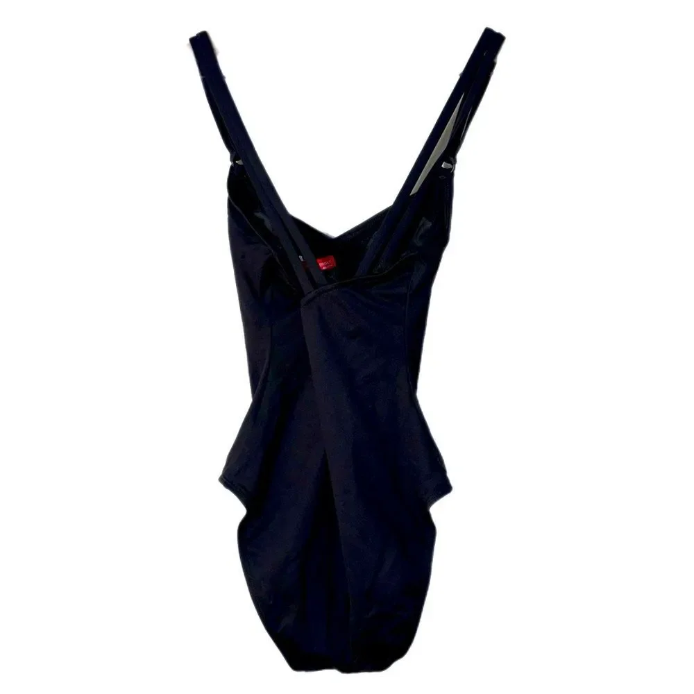 Gloria Vanderbilt Black One-Piece Swimsuit White Raised Butterfly Accent Strappy